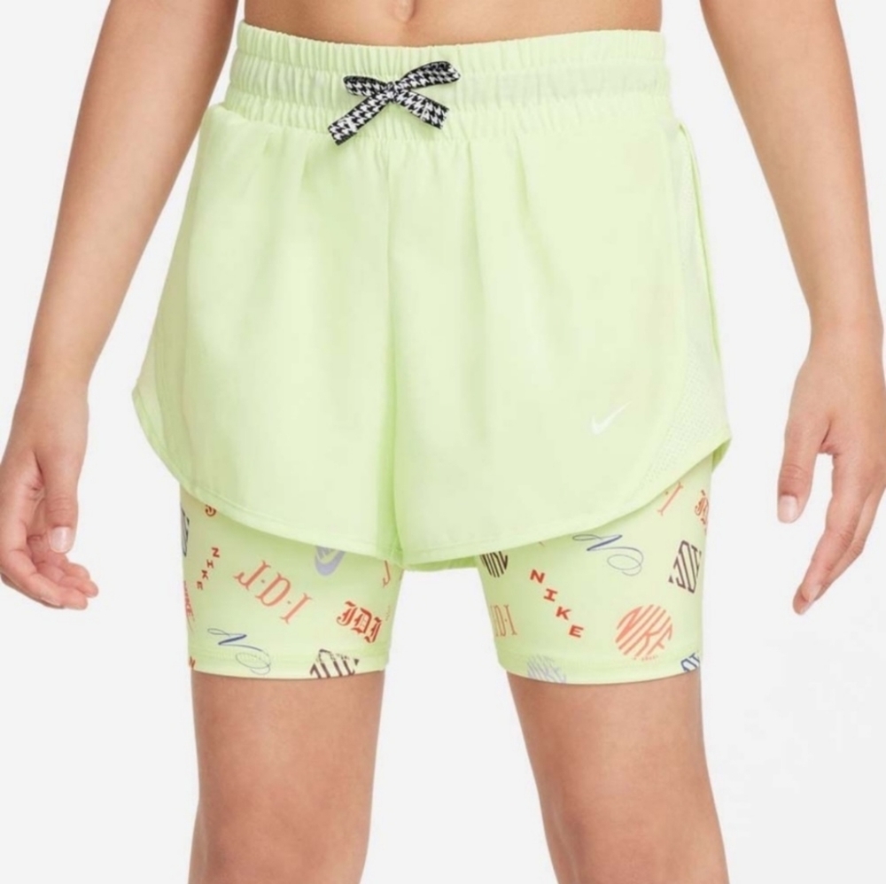 Nike Girls Dri-FIT Tempo Shorts Lime Ice & White 2 in One
